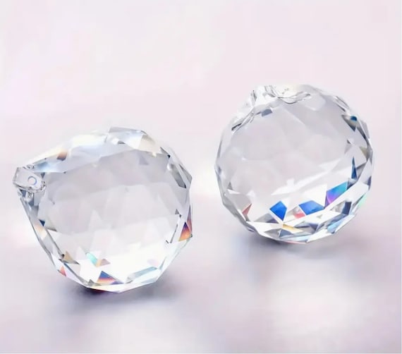 Small Faceted Crystal Ball Suncatcher, Clear K9 Crystal Round Pendant, Window Prism Rainbow Maker 24x20mm THM20382
