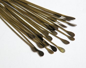 50 Head Pins with oval paddle head 2" antique bronze plated brass 22 gauge A5555FN