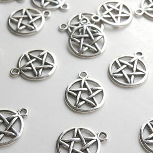 10 Star pentacle pentagram charms antique silver 20x17mm P5248-AS image 1