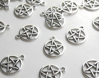10 Star pentacle pentagram charms antique silver 20x17mm P5248-AS