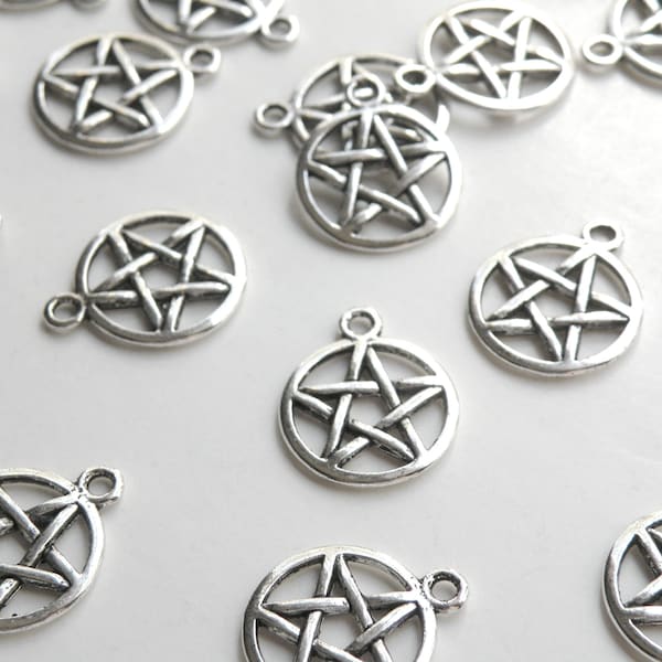 10 Star pentacle pentagram charms antique silver 20x17mm P5248-AS