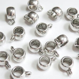 10 Tube Hanger Bails, Large 4.5mm Hole with 1.5mm Loop, smooth beads nickel free antique silver European charm 11x8x5mm PLF10439Y