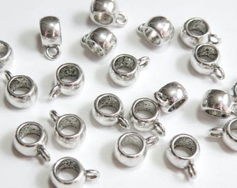 10 Tube Hanger Bails, Large 4.5mm Hole with 1.5mm Loop, smooth beads nickel free antique silver European charm 11x8x5mm PLF10439Y