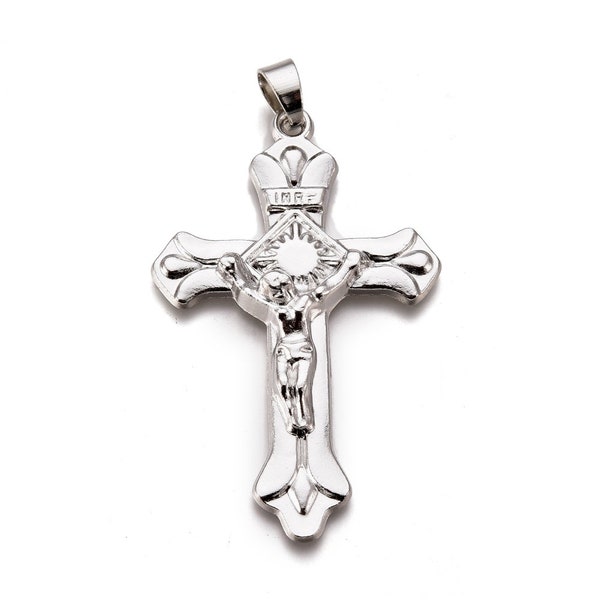 Rosary Crucifix Cross Pendant Large Charms Platinum Antique Silver Gothic Victorian Renaissance 50x31mm PF277P