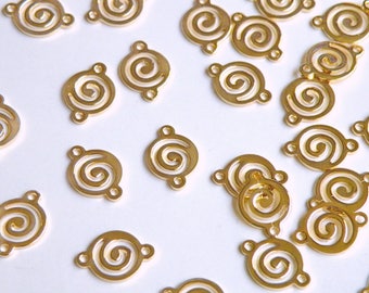10 Swirl links round shiny gold plated brass 14x10mm 6659FD