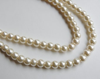 Cream glass pearl beads round 8mm full strand 3822GL