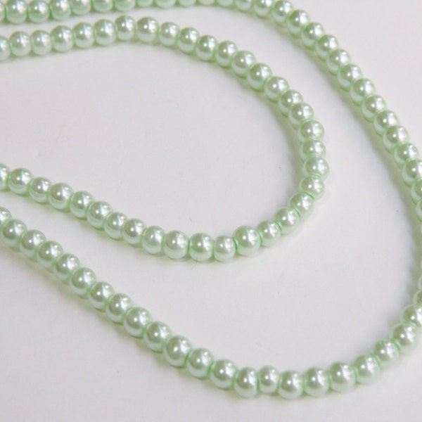 Mint green glass pearl beads round 4mm full strand 7729GB