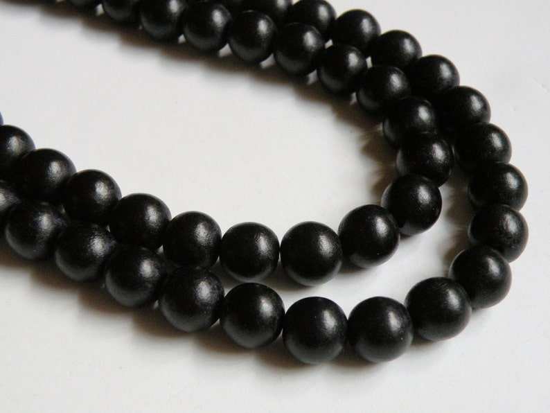 Jet Black wood beads round 11-12mm full strand eco-friendly Cheesewood 9502NB image 1