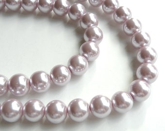 Lilac lavender glass pearl beads round 14mm full strand 7826GB