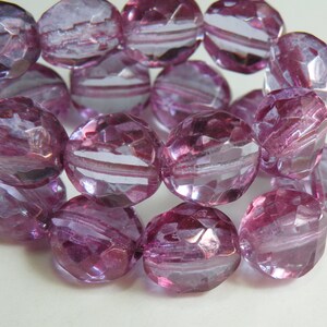 Lilac Picasso finish Czech glass 2 way faceted table cut oval beads 12x12x9mm half strand NS-391