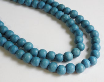 Sky Blue wood beads round 7-8mm full strand eco-friendly Cheesewood 1870NB