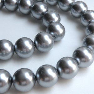 Charcoal gray pewter glass pearl beads round 16mm full strand 7850GB