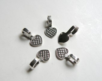 20 small Heart glue on bails antique silver 16x8mm PLF11521Y-AS