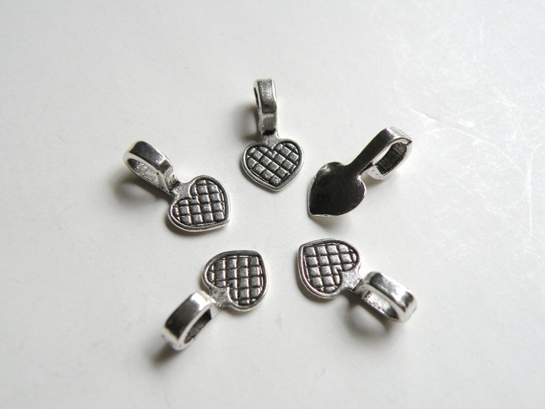 20 small Heart glue on bails antique silver 16x8mm PLF11521Y-AS image 1