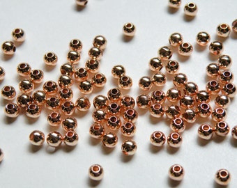 25 Rose Gold Round Smooth Ball Spacer Beads 4mm PEC317-4