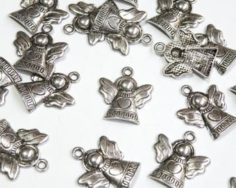 10 Angel charms with heart and halo antique silver 22x19mm PA11978