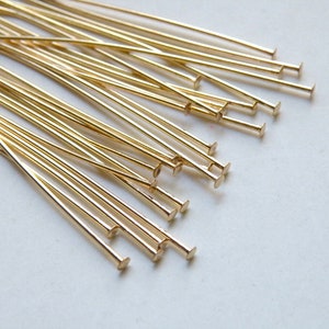 50 Head pins shiny gold 2 inches or 5cm 22 gauge nickel free brass A5406FN image 1