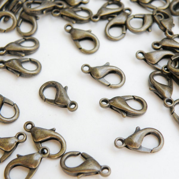 20 Lobster claw clasps self closing antique bronze 12mm DB01142