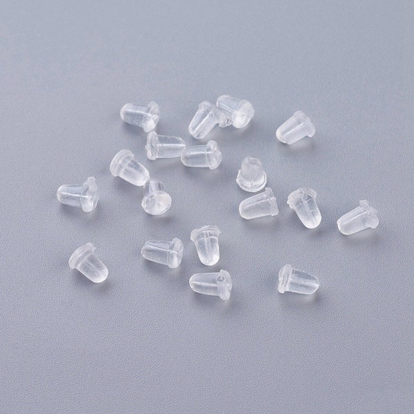 50 Earnut Safety Sleeves clear rubber plastic for post, french hook or fishhook earring backs 4.5x4mm PG006