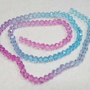 Ombré Faceted Crystal Glass Rondelle Beads, Multicolor Hot Pink to Lavender to Aquamarine, 8x6mm 6x4mm 4x3mm Full Strand TEW15459 4x3mm