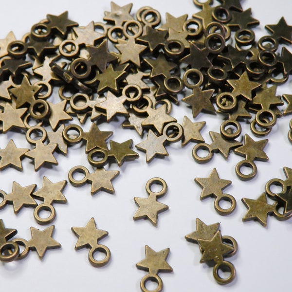 50 Antique Bronze 5 Point Stars, Tiny Pentagram Charms 10x7mm PMLF0790Y-AB