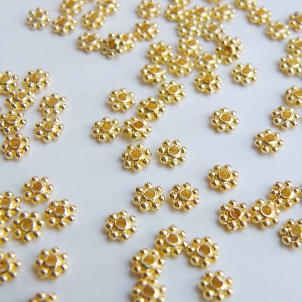 100 daisy spacer beads beaded rondelle gold 4mm DB27079