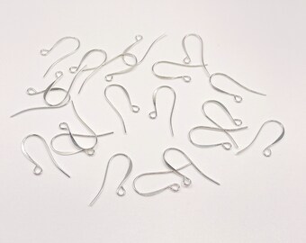20 Shiny Silver French Hook Earrings, Nickel Free Long Back Fishhook Flattened Earwires, Open Loop 24mm 21 gauge C4738FN