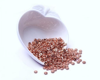 25 Rose Gold Heishi Round Rondelle Spacer Beads, plated lead and nickel safe copper metal 4x1.5mm DB887561