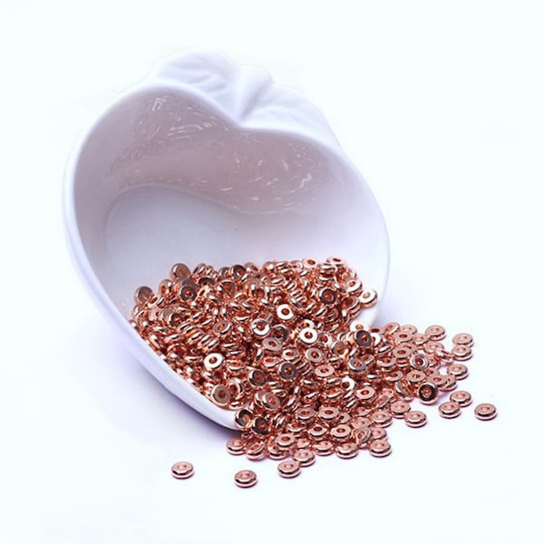 25 Rose Gold Heishi Round Rondelle Spacer Beads, plated lead and nickel safe copper metal 4x1.5mm DB887561