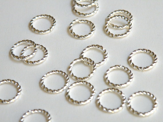 100 Twisted Fancy Silver Plated Brass 6mm Round 18 Gauge Jump Rings