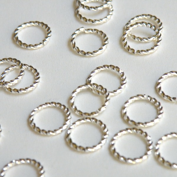25 Fancy Twisted round open jump rings silver plated nickel free brass 10mm 16 gauge A5020FN
