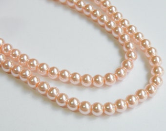 Peachy Pink glass pearl beads round 16mm full strand 2020GL Peachy Pink glass pearl beads round 16mm full strand 2020GL