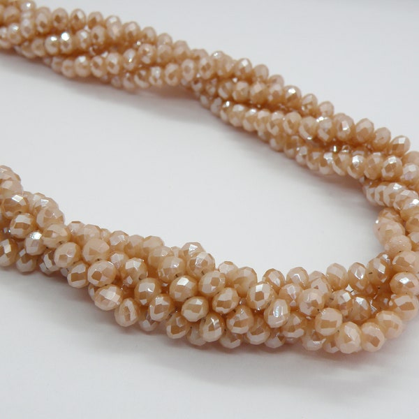 Caramel Opal faceted glass rondelle beads 4x3mm milky light brown beige full strand PJ047-F06-2