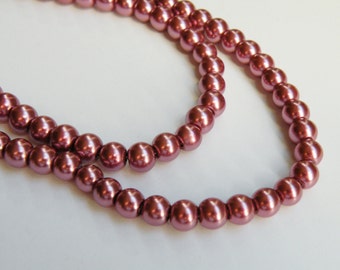 Dark Dusty Rose Mauve glass pearl beads round 6mm full strand 1720GL