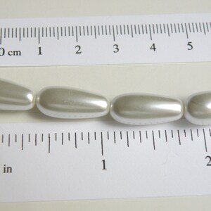 White glass pearl teardrop pendant bead 15x7mm to 18x8mm full strand 3722GL image 2