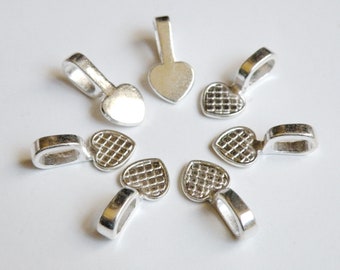 10 Heart glue on bails shiny silver plated 21x10mm  DB61812