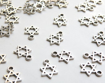 10 Little Star of David charms antique silver 6 pointed star hexagram 14x11mm DB27990