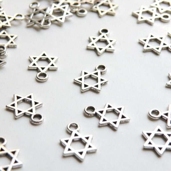 10 Little Star of David charms antique silver 6 pointed star hexagram 14x11mm DB27990