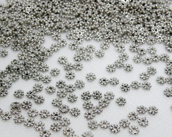 100 Beaded rondelle daisy spacer beads antique silver 4mm PLF1022Y-AS