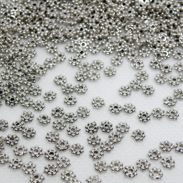 100 Beaded rondelle daisy spacer beads antique silver 4mm PLF1022Y-AS