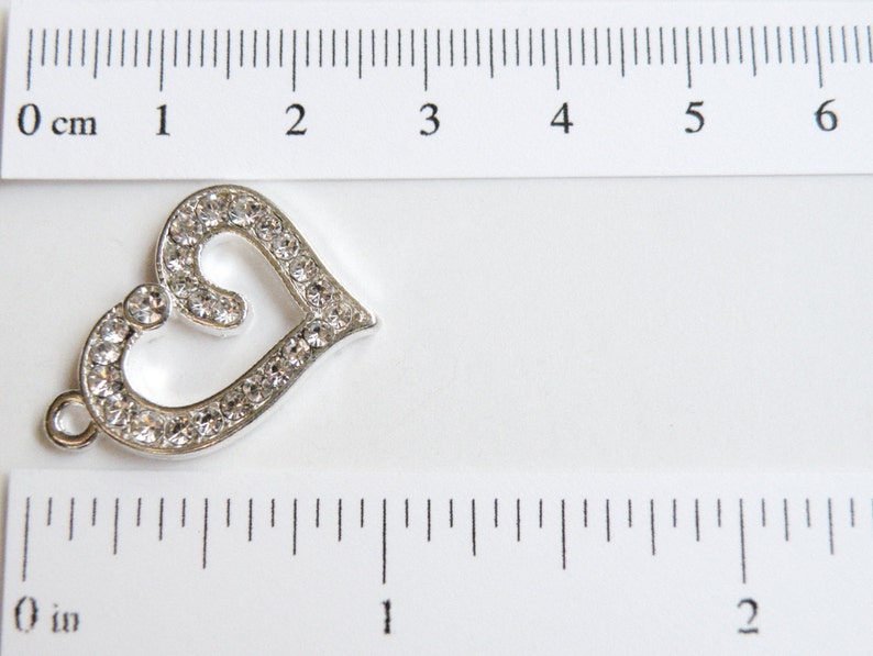 5 Heart rhinestone charms silver finish 22x16mm PRSB509 image 2