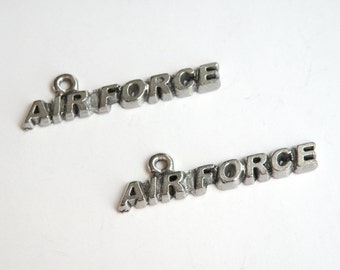 2 Air Force military charms antique silver 34x5mm 9068FX Patriotic pendants Made in the USA!