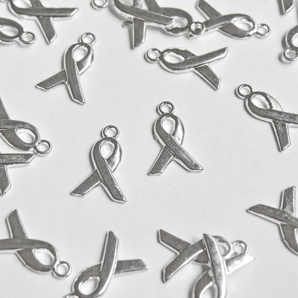 20 Awareness Ribbon charms shiny silver plated 14x9mm PLF1623Y-S