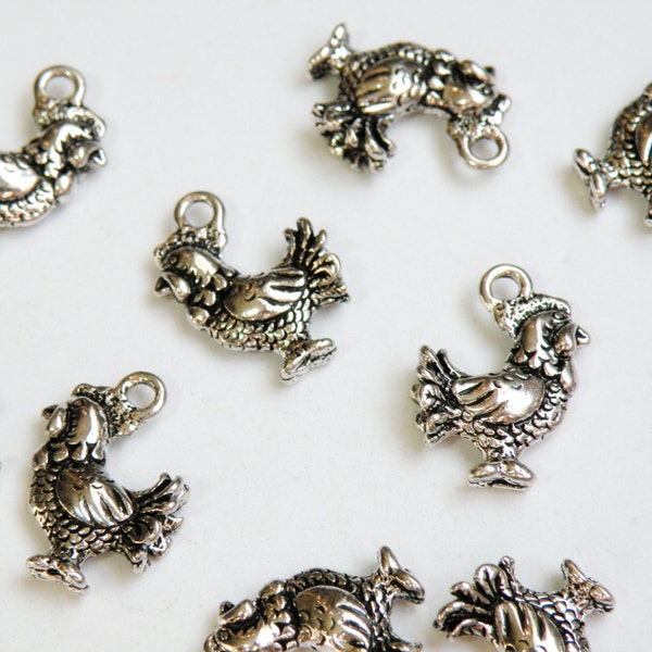 6 Chicken Hen 3D charms antique silver farm fowl 18x13mm DB70891