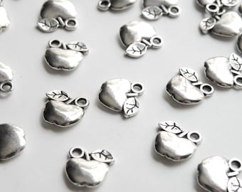 10 Apple charms antique silver Back to School 11x11mm DB08706
