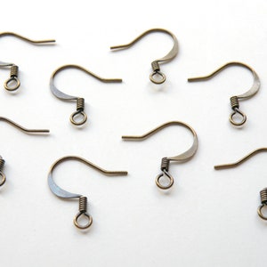 50 Flat French Hook Earrings antique bronze plated brass fishhook flattened earwires coil open loop 16mm 22 gauge A5205FN