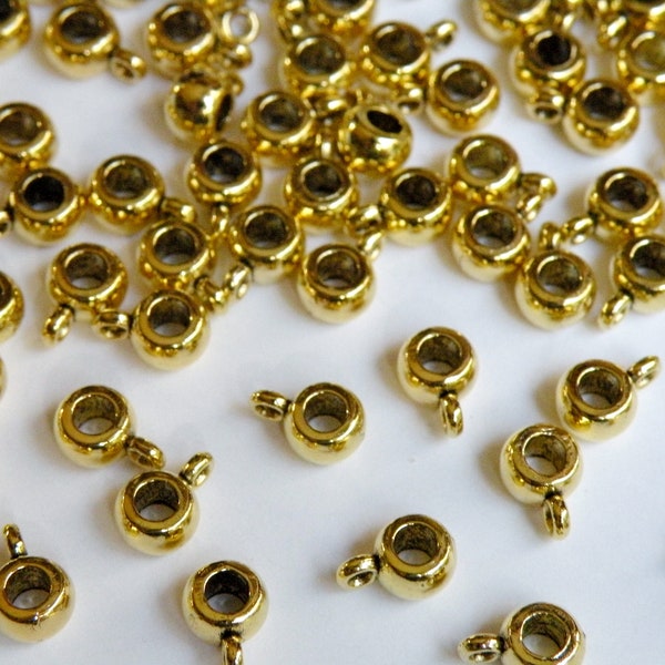 20 Tube Hanger Bails with large 3mm hole smooth antique gold European charm beads with 1.5mm loop 9x6x4mm PWAB017H-AG