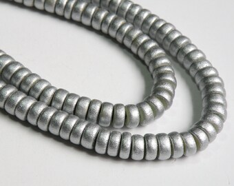 Metallic Silver wood beads rondelle bright Cheesewood 8x4mm eco-friendly full strand 9602NB