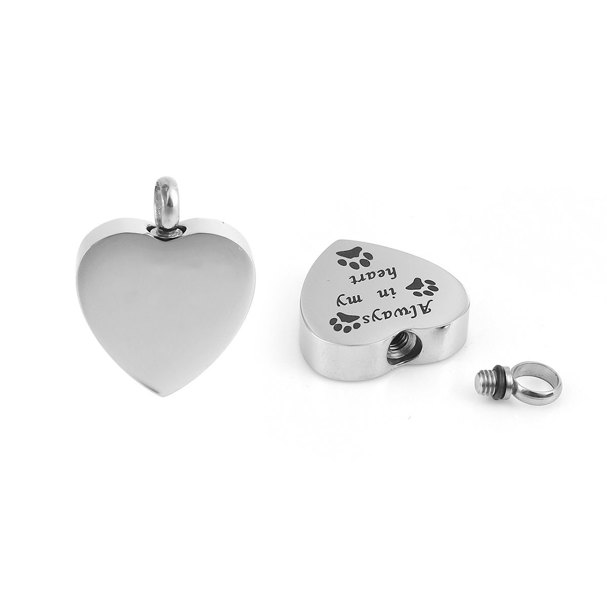 Heart Cremation Urn Pendant With Paw Prints and Always in My Heart 316L ...