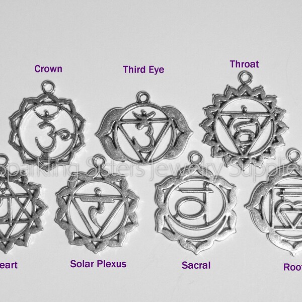 7 Chakras Charm Set yoga zen meditation antique silver large pendant charms DB53140